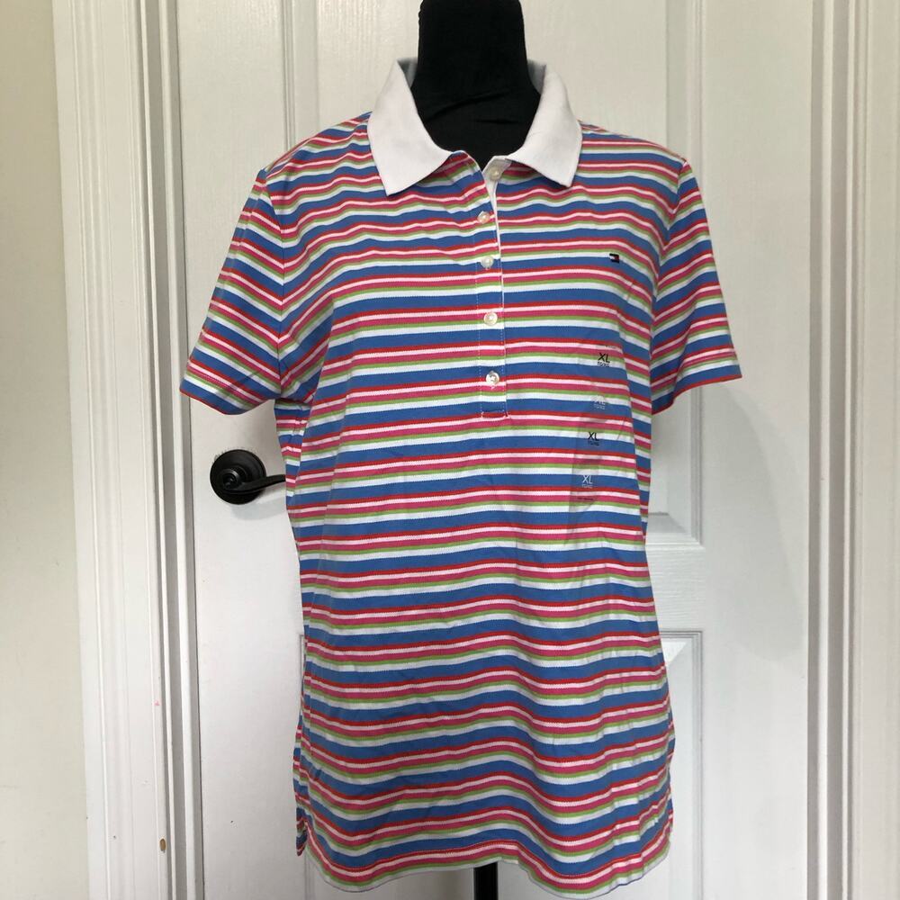 Tommy Hilfiger Womens Cleantarifa Striped Collar Heritage Polo Top XL NWT